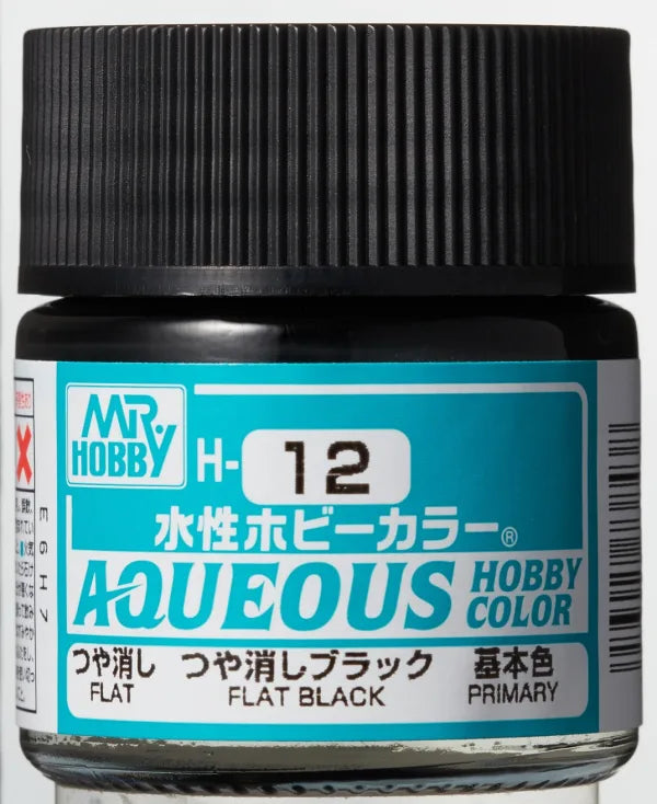 Mr Hobby Aqueous Hobby Colour H-12 Flat Black Acrylic Paint 10ml