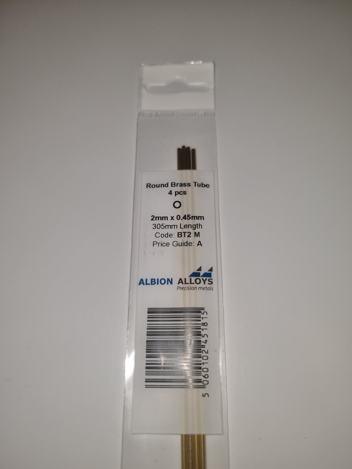 Brass Tube 2mm x 0.45mm x 305mm