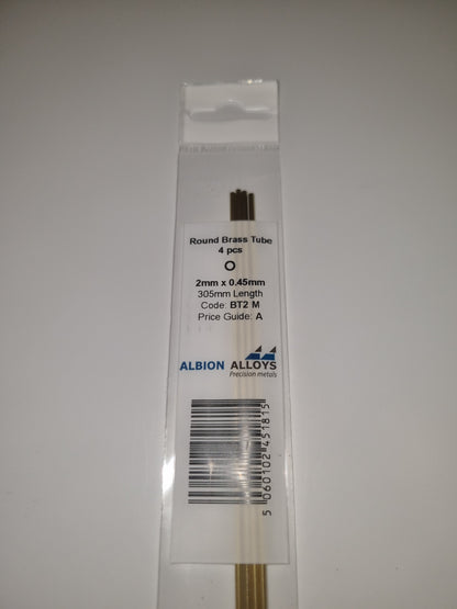 Brass Tube 2mm x 0.45mm x 305mm
