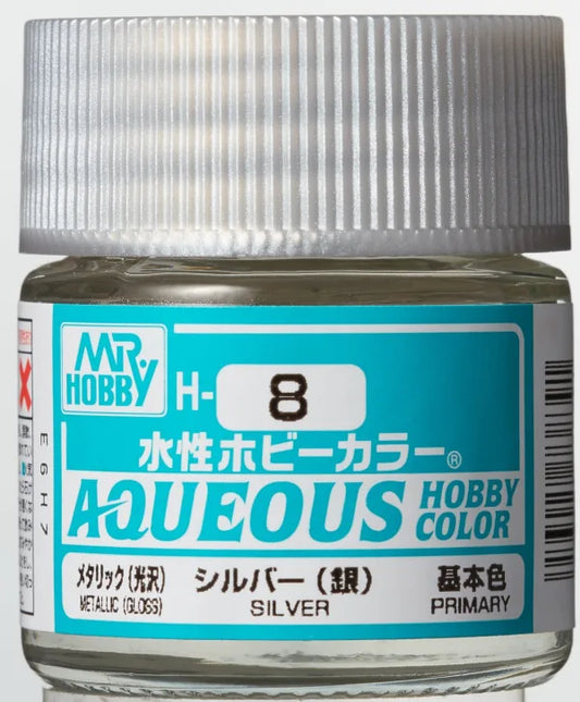 Mr Hobby Aqueous Hobby Colour H-8 Silver Matallic Acrylic Paint 10ml